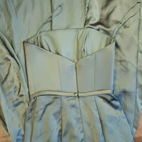 Amsale Olive Green Satin Style Mermaid Slit Formal Dress aaa - Picture 4 of 6